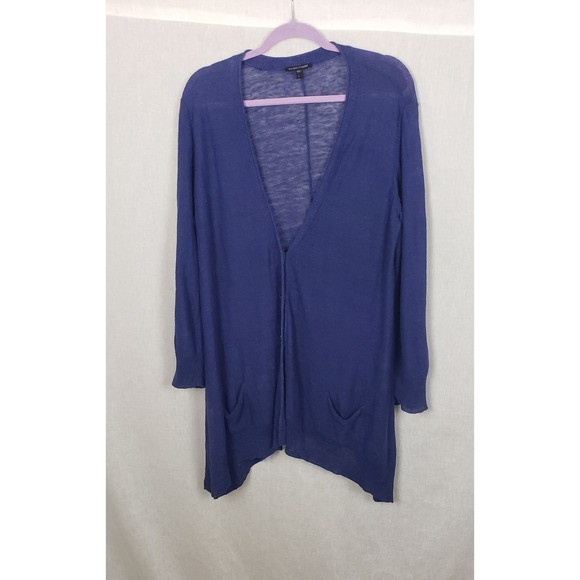 Eileen Fisher Sweaters - Eileen Fisher Navy Blue 100% Linen Longline V-Neck Button Cardigan Sweater L